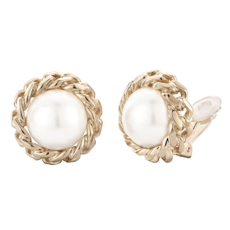 Traveller Clip-on Earrings - 22ct Gold Plated - Pearls - 16mm - White - 25x25 mm - 113445