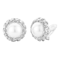 Traveller Clip-on Earrings - Silver Coloured - Pearls - 16mm - White - Platinum Plated - 25x25 mm