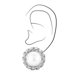 Traveller Clip Oorbellen - Zilverkleurig - Parels - 16mm - Wit - Geplatineerd - 25x25 mm - 113446