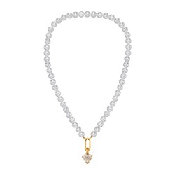 Traveller Parelketting met Hanger - Parels - 8 mm - Wit - Kristal - 12 mm - Hart - 45 cm - Verguld - 114312