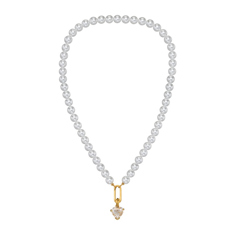Traveller Parelketting met Hanger - Dames - Parels - 8 mm - Wit - Kristal - 12 mm - Hart - 45 cm - Verguld - 114312