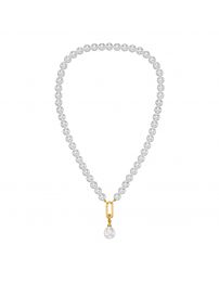 Traveller Perlenkette mit Anhänger - Perlen - 8 mm - Weiß - Perle - 12x14 mm - Oval - 45 cm - 22ct Vergoldet