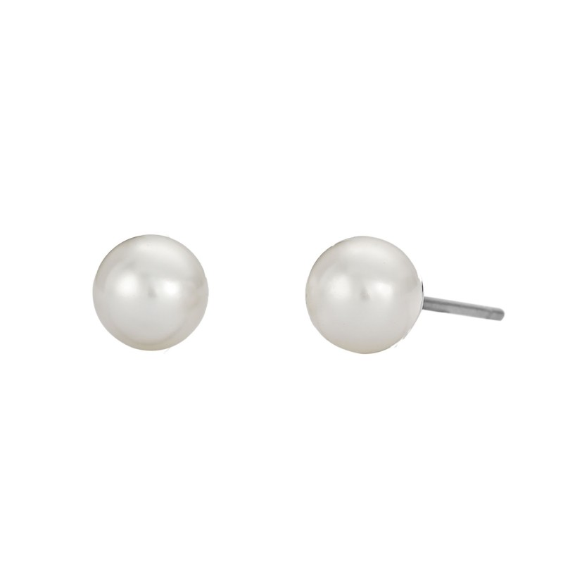 Traveller Ohrstecker - Perle - 6 mm - Weiss - Platiniert - Silberfarben - 700506