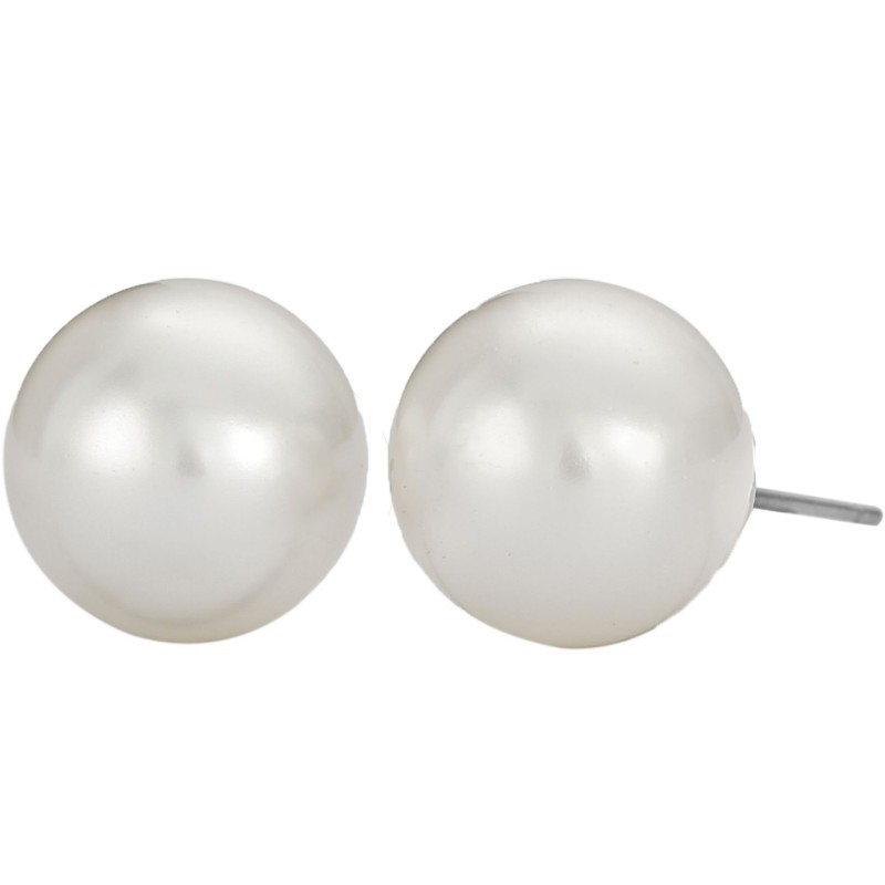 Traveller Ohrstecker - Perle - 12 mm - Weiss - Platiniert - Silberfarben - 700512