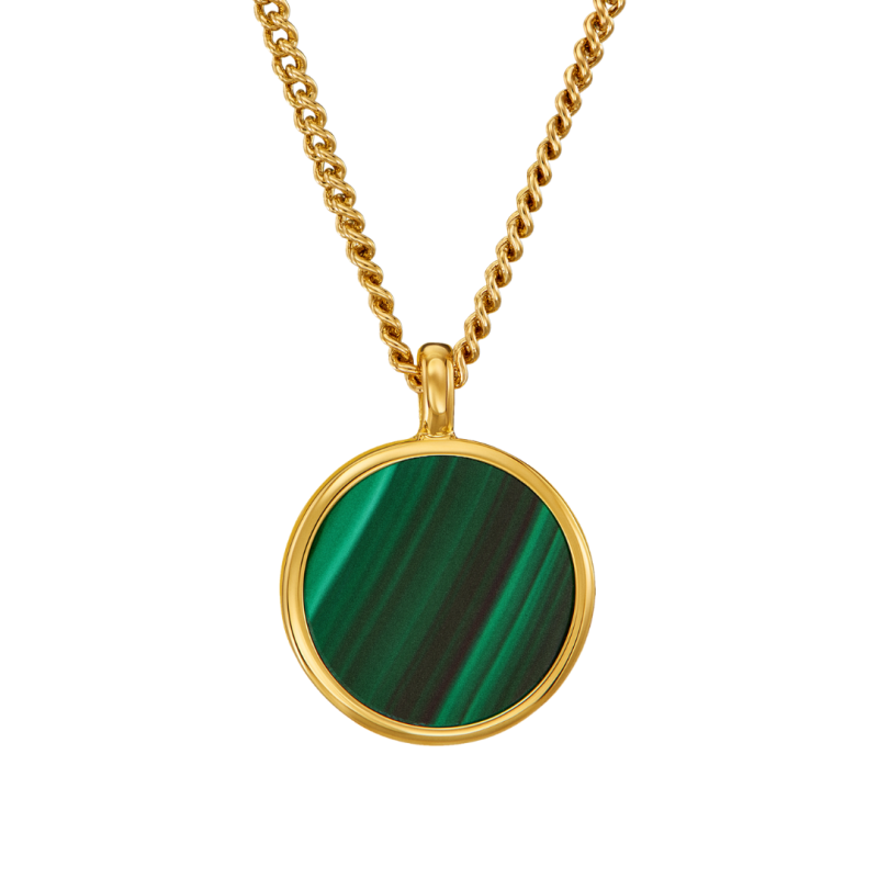 Traveller Necklace with Pendant - 22ct Gold Plated - Real Malachite - Green - Ø 11mm - 40 + 4 + 4 cm - 112505