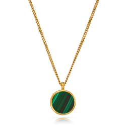 Traveller Ketting met Hanger - 22kt Verguld - Echt Malachiet - Groen - Ø 11mm - 40 + 4 + 4 cm - 112505