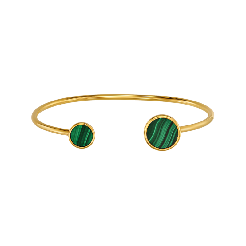 Traveller Armreif - Bangle Armband - 22kt Vergoldet - Echter Malachit - Grün - 7+10 mm - Einzigartig - 112509 