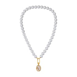 Traveller Parelketting met Hanger - Parels - 10mm - Wit - Kristal - Ovaal - 45 cm - Verguld - 114320