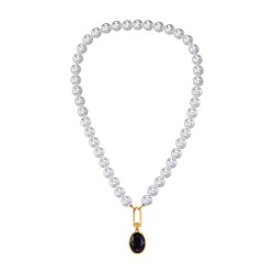 Traveller Dames Parelketting met Hanger - Parels - 10mm - Wit - Kristal - Donker Blauw - Ovaal - 45cm - Verguld - 114326