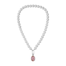 Traveller Dames Parelketting met Hanger - Parels - 10mm - Wit - Kristal - Roze - Ovaal - 45cm - Geplatineerd - 114328