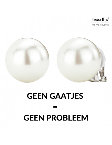 Traveller Clip Oorbellen - Parels - 20 mm - Wit - Geplatineerd - Zilverkleurig - 801120