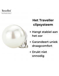 Traveller Clip Oorbellen - Parels - 20 mm - Wit - Geplatineerd - Zilverkleurig - 801120