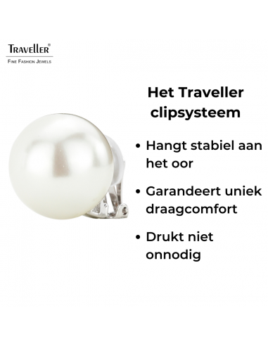 Traveller Clip Oorbellen - Parels - 20 mm - Wit - Geplatineerd - Zilverkleurig - 801120