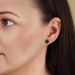 Traveller Earrings - 22ct Gold Plated - Real Malachite - Green - Ø 9 mm - Unique - 112506