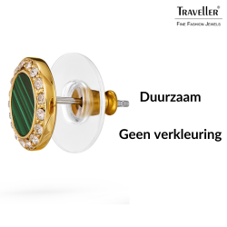 Traveller Oorstekers - 22ct Verguld - Echt Malachiet - Groen - Kristal - Ø 9 mm - Uniek