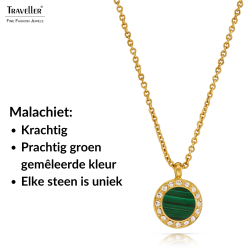 Traveller Dames Ketting met Hanger - 22kt Verguld - Echt Malachiet - Groen - Kristal - Ø 11mm - 40 + 4 + 4 cm - 112504