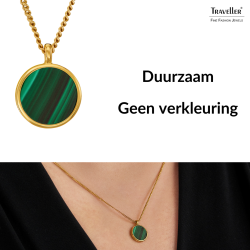 Traveller Ketting met Hanger - 22kt Verguld - Echt Malachiet - Groen - Ø 11mm - 40 + 4 + 4 cm - 112505