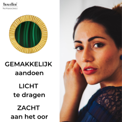 Traveller Clip Oorbellen - 22ct Verguld - Echt Malachiet - Groen - Ø 15 mm - Uniek