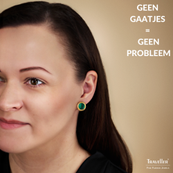 Traveller Clip Oorbellen - 22ct Verguld - Echt Malachiet - Groen - Ø 15 mm - Uniek