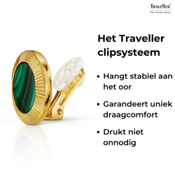 Traveller Clip Oorbellen - 22ct Verguld - Echt Malachiet - Groen - Ø 15 mm - Uniek - 112508