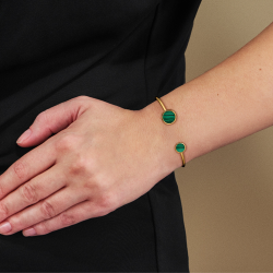 Traveller Bangle - Armband - 22ct Verguld - Echt Malachiet - Groen - 7+10 mm - Uniek - 112509 