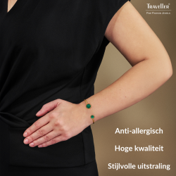 Traveller Bangle - Armband - 22ct Verguld - Echt Malachiet - Groen - 7+10 mm - Uniek - 112509 