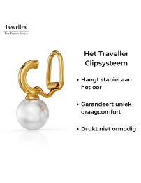 Traveller Clip Oorbellen - Hangers - Verguld - Parel - 10 mm - Wit - 20x10 mm