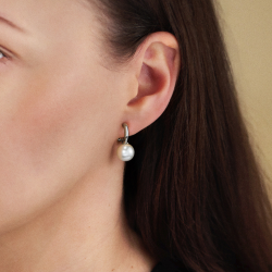 Traveller Clip-on Earrings - Pendants - Silver Coloured - Pearl - 10 mm - White - Platinum Plated - 20x10 mm