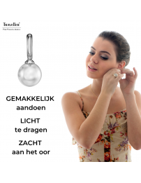Traveller Clip Oorbellen - Hangers - Zilverkleurig - Parel - 10 mm - Wit - Geplatineerd - 20x10 mm