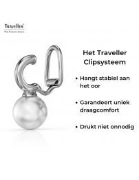 Traveller Clip Oorbellen - Hangers - Zilverkleurig - Parel - 10 mm - Wit - Geplatineerd - 20x10 mm