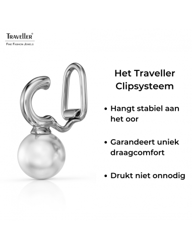 Traveller Clip Oorbellen - Hangers - Zilverkleurig - Parel - 10 mm - Wit - Geplatineerd - 20x10 mm - 114300
