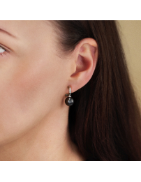 Traveller Clip Oorbellen - Zilverkleurig - Parel - 10mm - Zwart - Geplatineerd - 20x10 mm