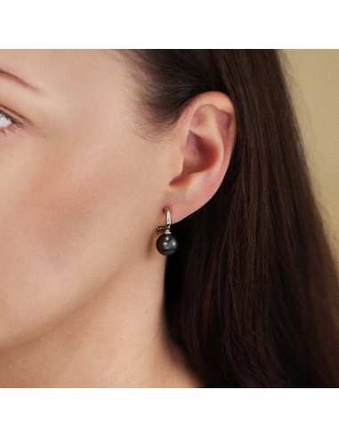 Traveller Clip-on Earrings - Silver Coloured - Pearl - 10mm - Black - Platinum Plated - 20x10 mm