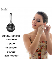 Traveller Clip Oorbellen - Zilverkleurig - Parel - 10mm - Zwart - Geplatineerd - 20x10 mm - 114302