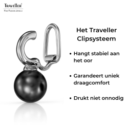 Traveller Clip Oorbellen - Zilverkleurig - Parel - 10mm - Zwart - Geplatineerd - 20x10 mm