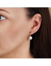 Traveller Earrings - Gold Plated - Pearl - 10mm - White - 20x10 mm - 114303