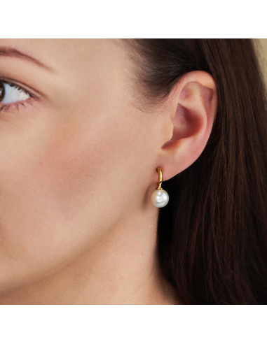 Traveller Earrings - Gold Plated - Pearl - 10mm - White - 20x10 mm - 114303