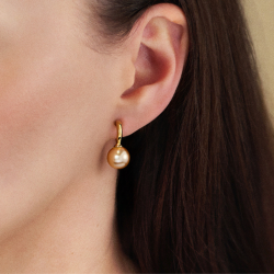 Traveller Oorhangers - Verguld - Parel - 10mm - Brons - 20x10 mm - 114305