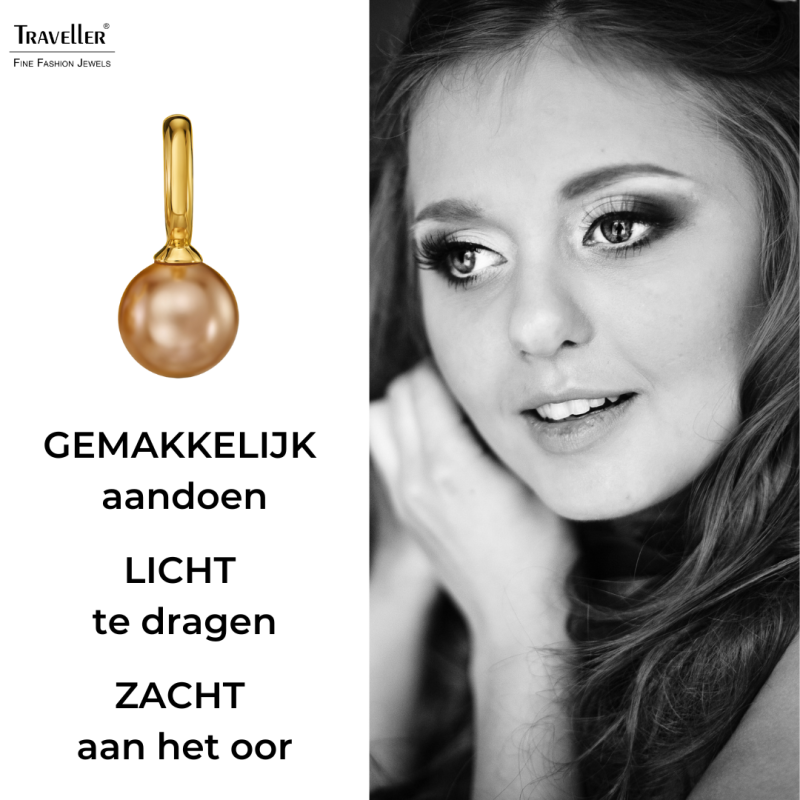 Traveller Oorhangers - Verguld - Parel - 10mm - Brons - 20x10 mm