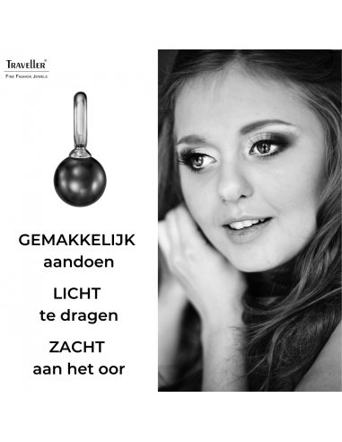Traveller Oorhangers - Zilverkleurig - Parel - 10mm - Zwart - 20x10 mm - 114306