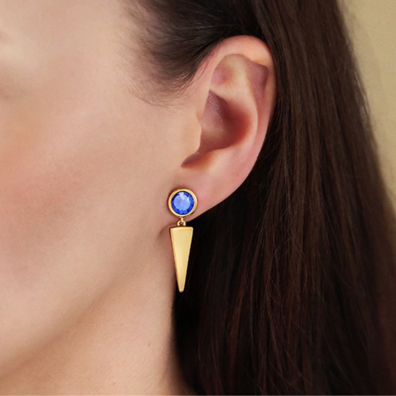 Traveller Drop Earrings - Pendants - Gold Plated - Crystal - Blue - 35 x 10 mm - 157752