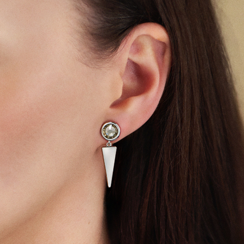 Traveller Drop Earrings - Pendants - Silver Coloured - Crystals - Black - Platinum Plated - 35 x 10 mm - 157753