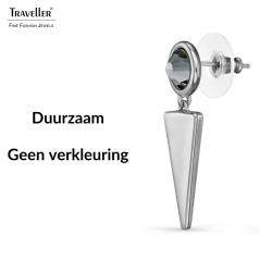 Traveller Oorhangers - Zilverkleurig - Kristal - Zwart - Geplatineerd - 35 x 10 mm - 157753