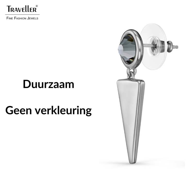 Traveller Oorhangers - Zilverkleurig - Kristal - Zwart - Geplatineerd - 35 x 10 mm - 157753