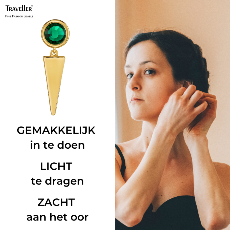 Traveller Oorhangers - Verguld - Kristal - Groen - 35 x 10 mm - 157754