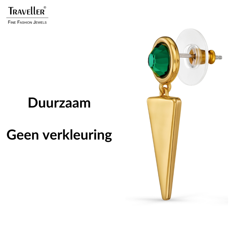 Traveller Oorhangers - Verguld - Kristal - Groen - 35 x 10 mm - 157754
