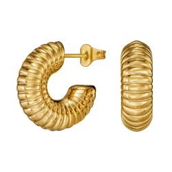 Traveller Earrings - Hoop Earrings - Gold Plated - 3/4 Hoop - Ribbed - Stainless Steel - 18 x 6 mm - 181277