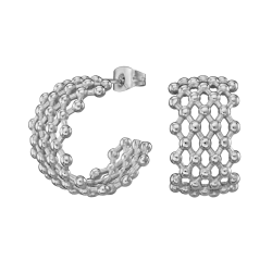 Traveller Earrings - Silver Coloured - 2/3 Hoop - Grid - Stainless Steel - 20 x 12 mm - 181289