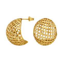 Traveller Earrings - Gold Plated - Rounded Grid - Stainless Steel - 23 x 20 mm - 181290