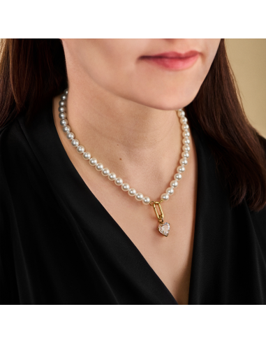 Traveller Parelketting met Hanger - Dames - Parels - 8 mm - Wit - Kristal - 12 mm - Hart - 45 cm - Verguld - 114312